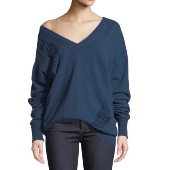 HELMUT LANG Oversized Distressed Wool Sweater Blue XS - Picture 11 of 11